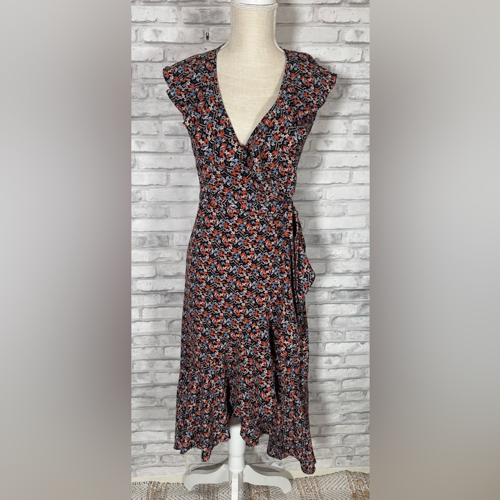 Max Studio Red and Black Asymmetrical Wrap Midi Sundress XS